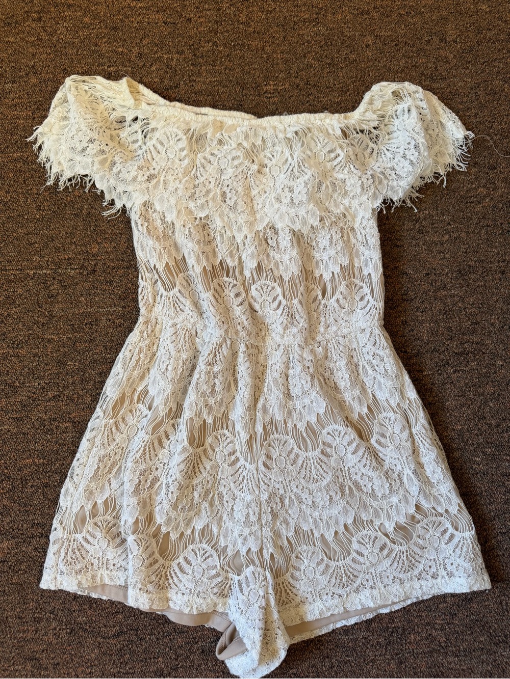 White Lace Off-Shoulder Romper Size Small